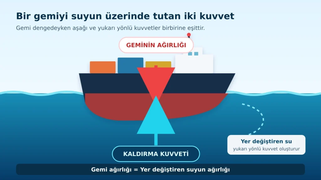 Gemi dengedeyken aşağı yönlü ağırlık ile yukarı yönlü kaldırma kuvveti birbirini dengeler.